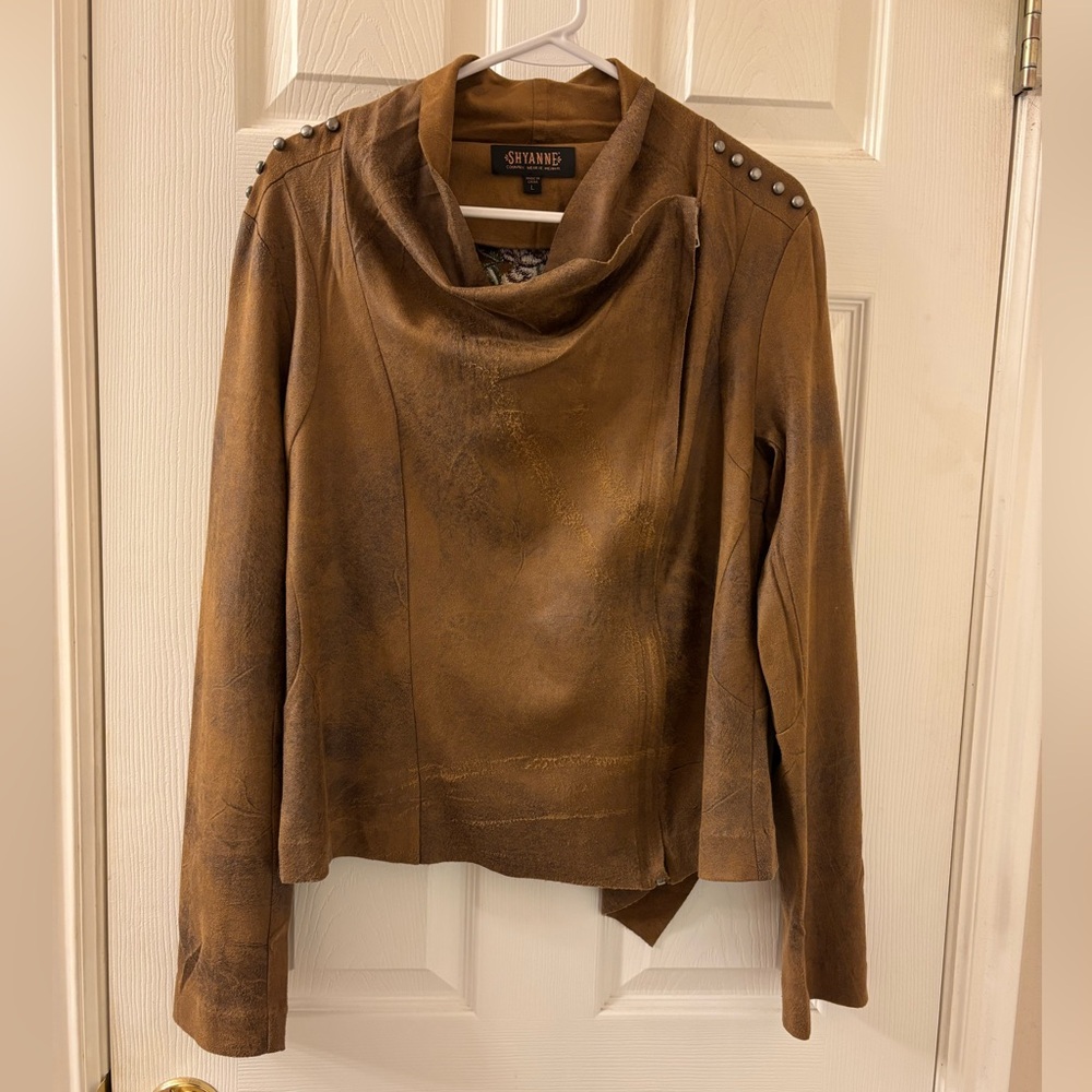 Shyanne Brown Faux Suede Shirt with Studded Accents and Stitched Detailing
